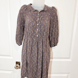 Zara basic Purple floral peter pan collar feminine Dress with puff sleeves